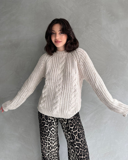 Bisiklet Yaka Örgü Desenli Triko Kazak