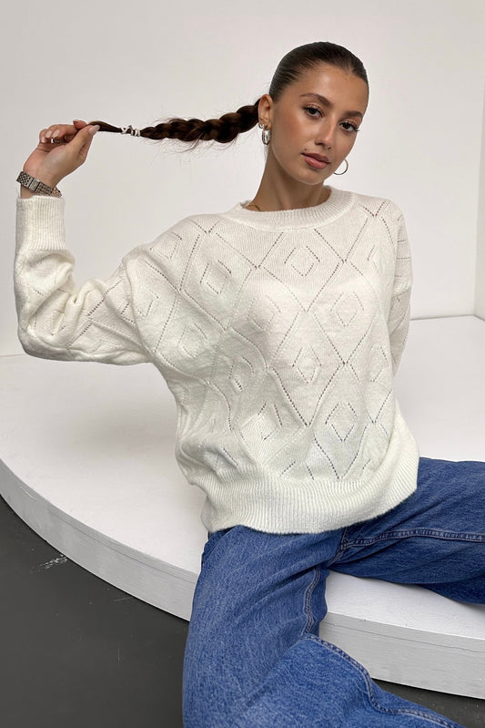 Bisiklet Yaka Baklava Desenli Triko Kazak