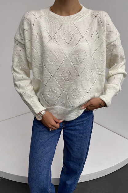 Bisiklet Yaka Baklava Desenli Triko Kazak