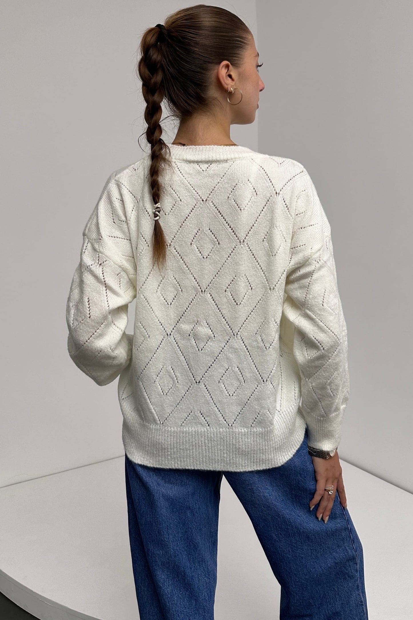 Bisiklet Yaka Baklava Desenli Triko Kazak