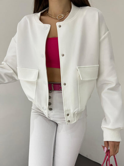 Çift Cepli Denim Crop Ceket