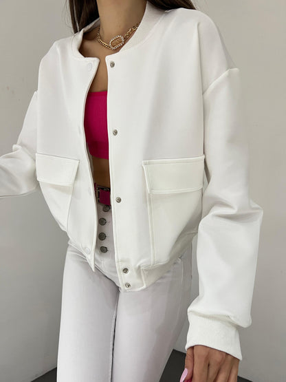 Çift Cepli Denim Crop Ceket