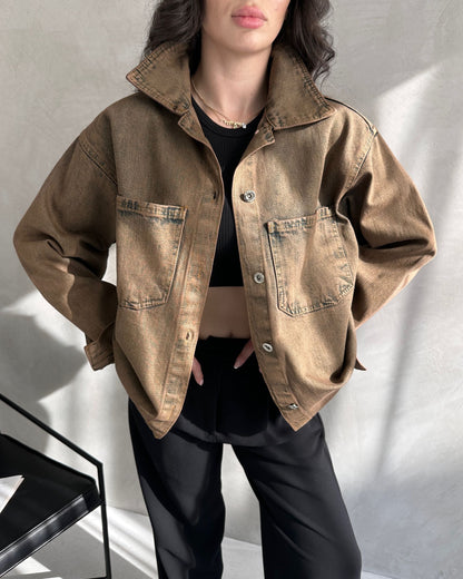 Çift Cepli Oversize Denim Gömlek Ceket