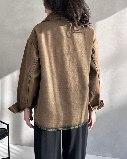 Çift Cepli Oversize Denim Gömlek Ceket