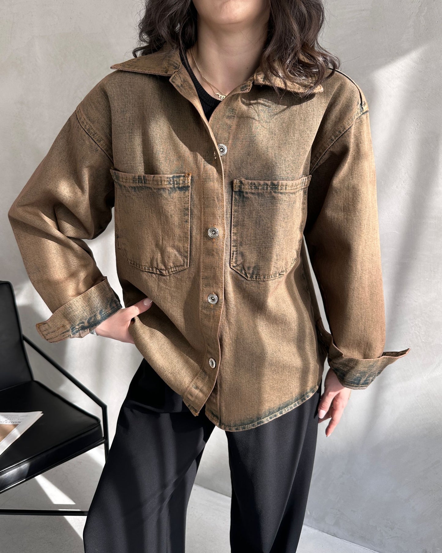 Çift Cepli Oversize Denim Gömlek Ceket