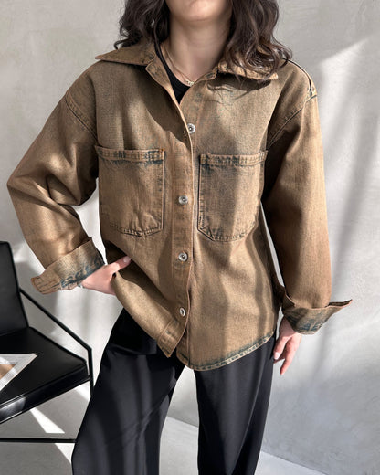 Çift Cepli Oversize Denim Gömlek Ceket