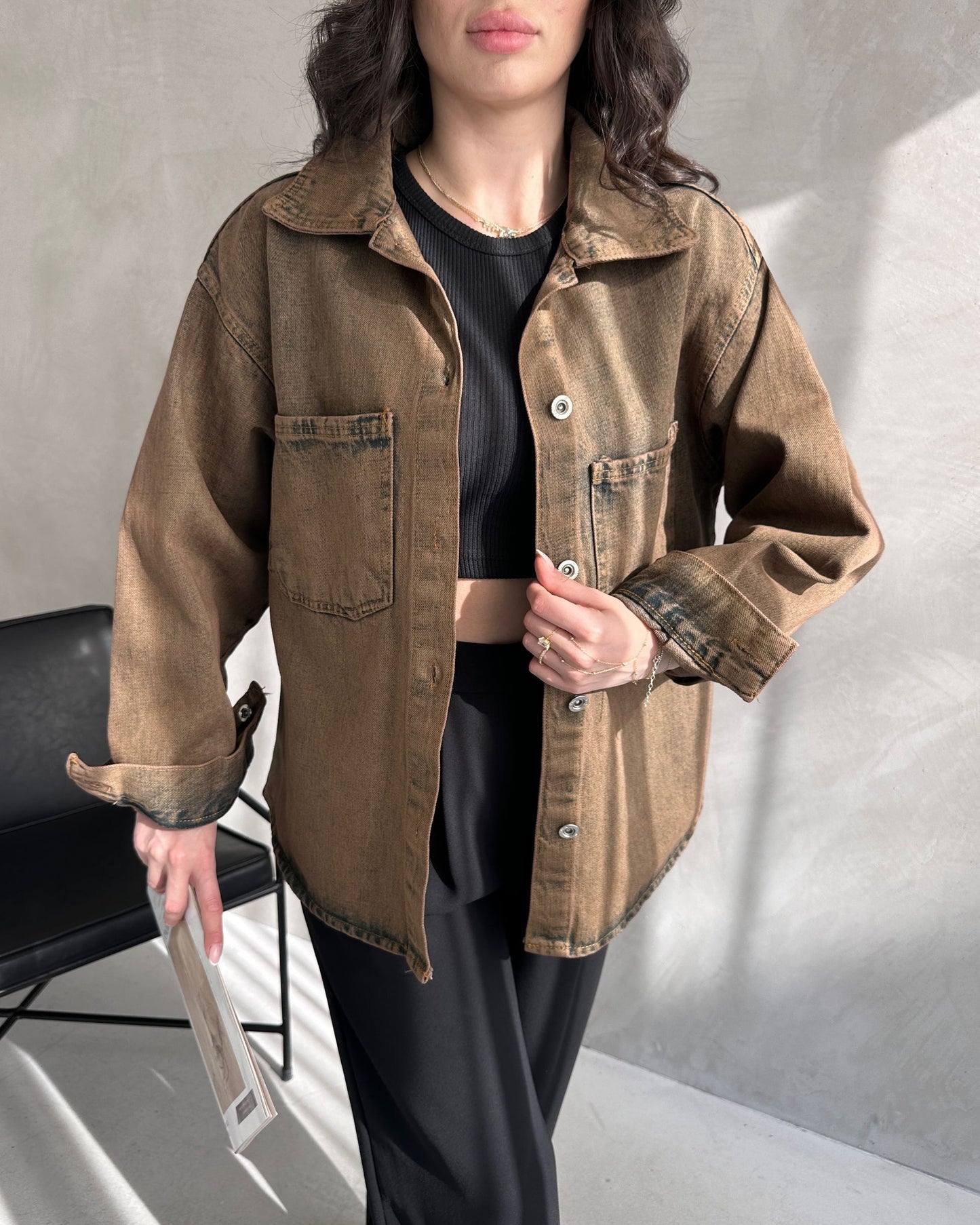 Çift Cepli Oversize Denim Gömlek Ceket