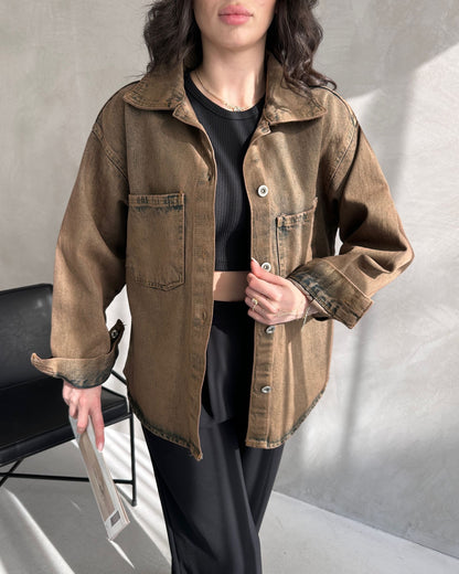 Çift Cepli Oversize Denim Gömlek Ceket