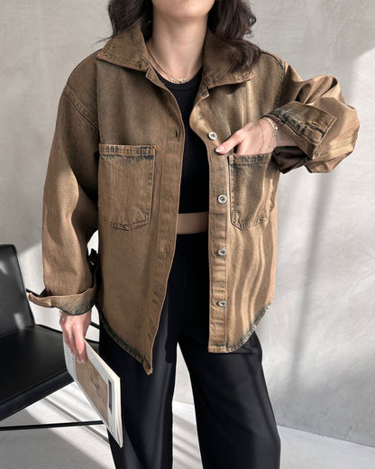 Çift Cepli Oversize Denim Gömlek Ceket