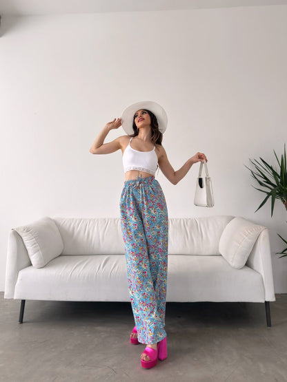 Desenli Beli Lastikli Bürümcük Pantolon