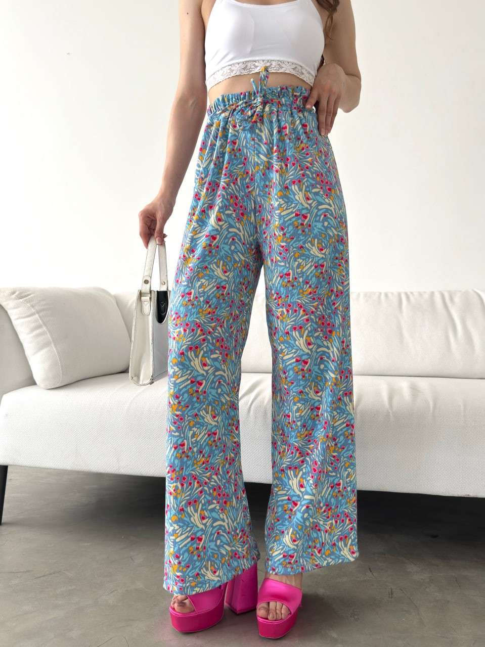 Desenli Beli Lastikli Bürümcük Pantolon