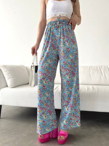 Desenli Beli Lastikli Bürümcük Pantolon