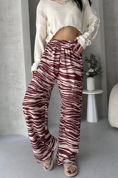 Desenli Beli Lastikli Bürümcük Pantolon