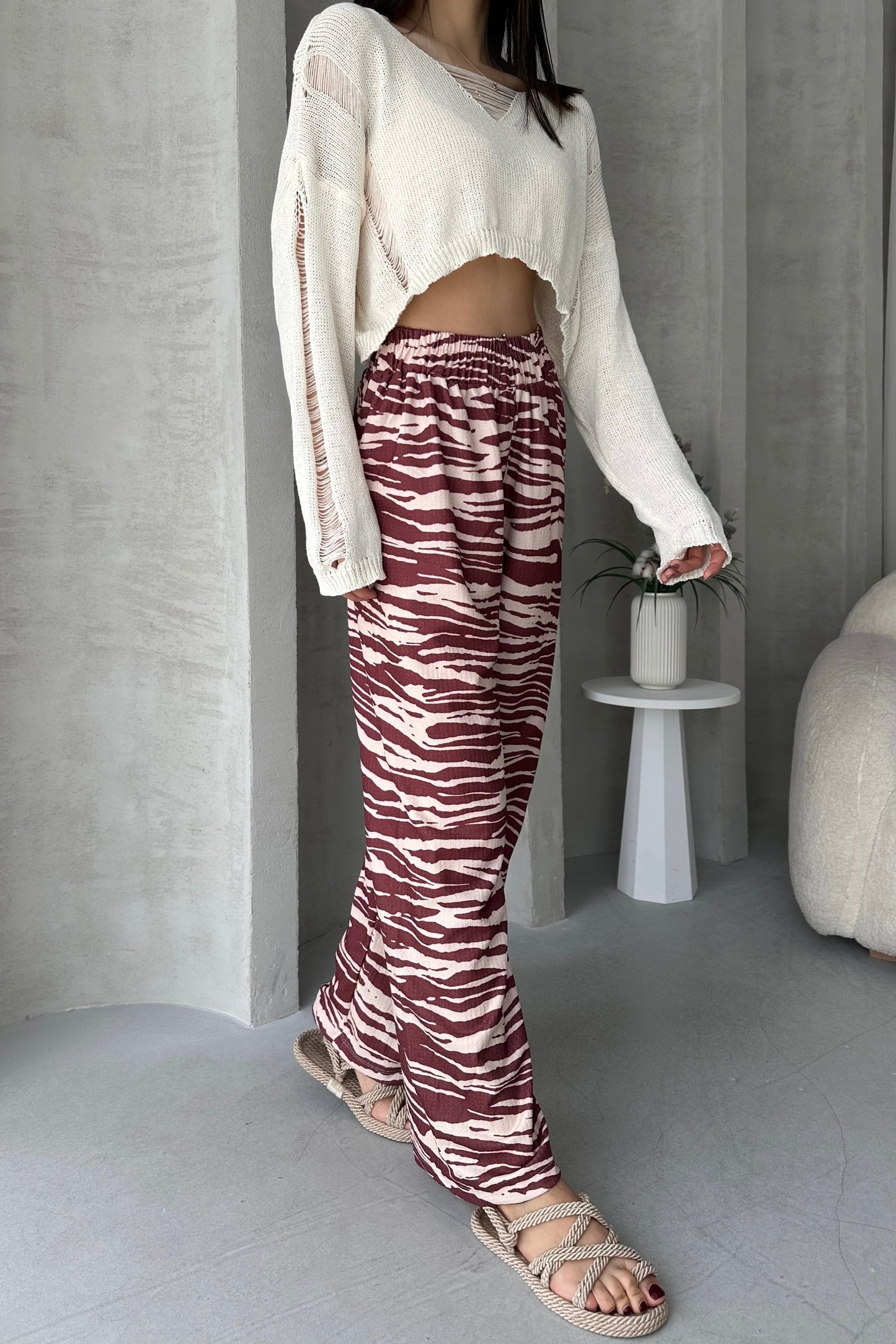 Desenli Beli Lastikli Bürümcük Pantolon