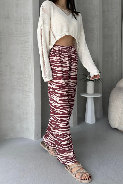 Desenli Beli Lastikli Bürümcük Pantolon