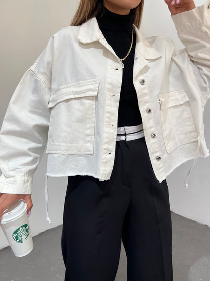 Geniş Cepli Oversize Püsküllü Denim Ceket