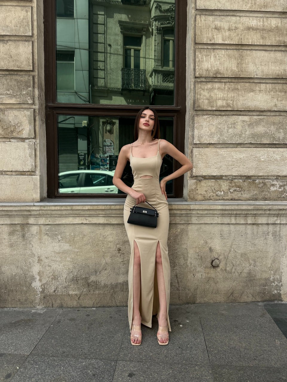 İp Askılı Etek Ucu Volanlı Midi Boy Elbise