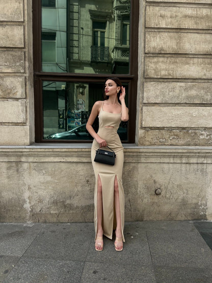 İp Askılı Etek Ucu Volanlı Midi Boy Elbise