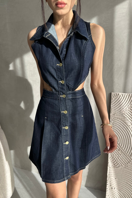 Kolsuz Bel Dekolteli Jean Elbise