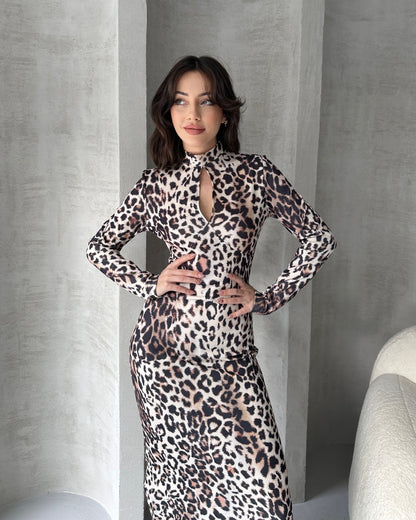 Öpücük Yaka Maxi Boy Desenli Elbise