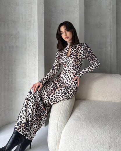 Öpücük Yaka Maxi Boy Desenli Elbise