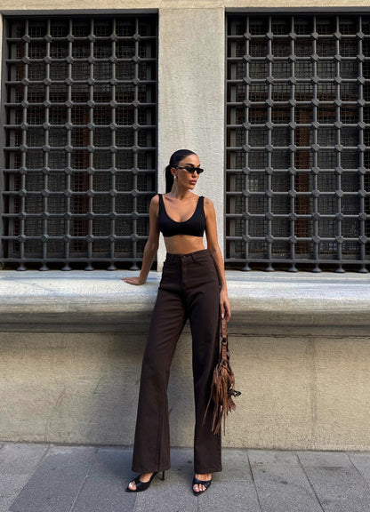 Yüksek Bel İspanyol Paça Denim Pantolon