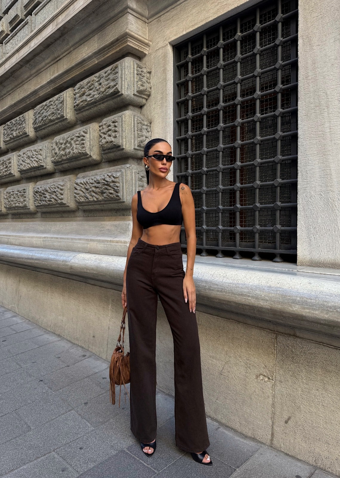 Yüksek Bel İspanyol Paça Denim Pantolon