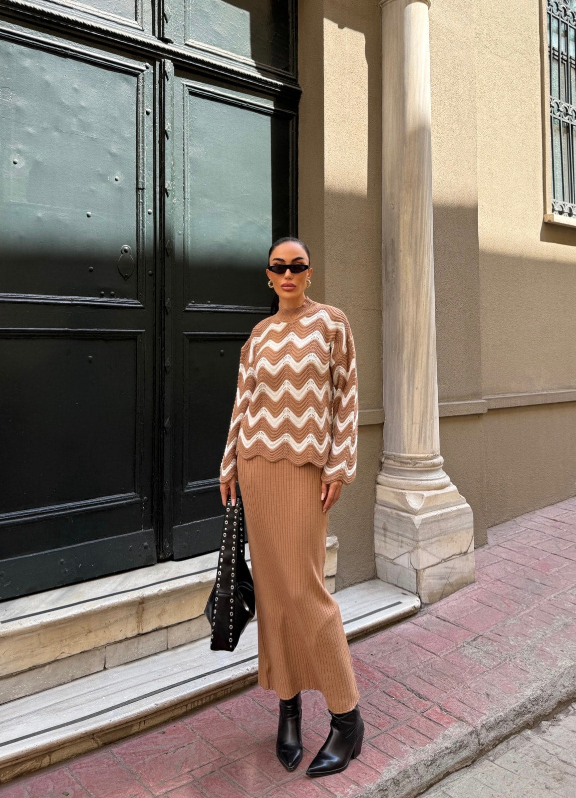 Zigzak Desenli Kazak Ve Elbise Triko Takım