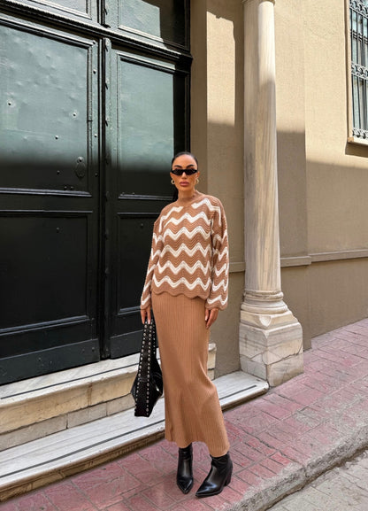 Zigzak Desenli Kazak Ve Elbise Triko Takım