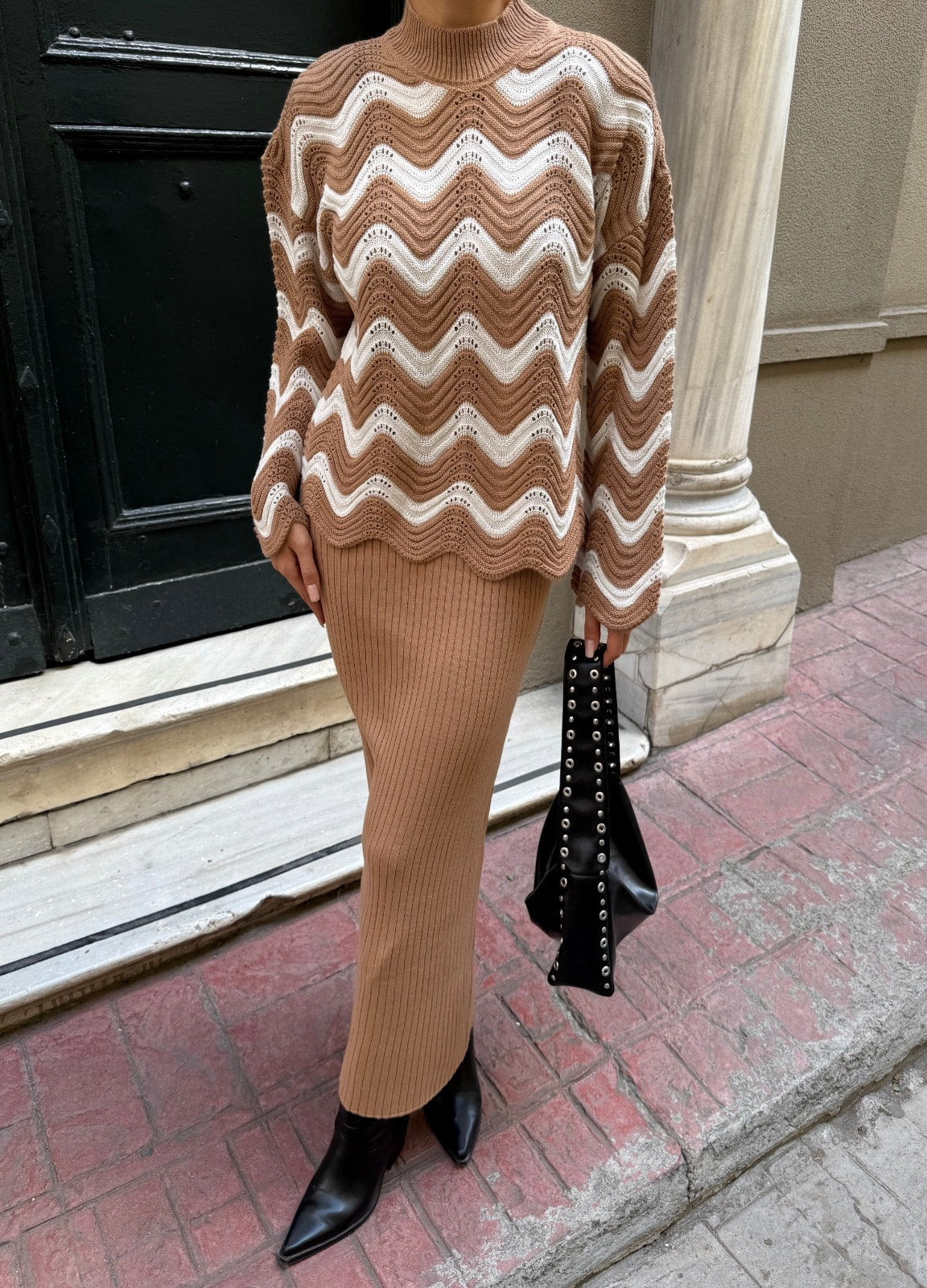 Zigzak Desenli Kazak Ve Elbise Triko Takım