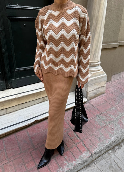 Zigzak Desenli Kazak Ve Elbise Triko Takım