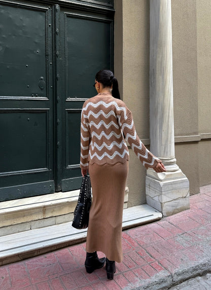 Zigzak Desenli Kazak Ve Elbise Triko Takım