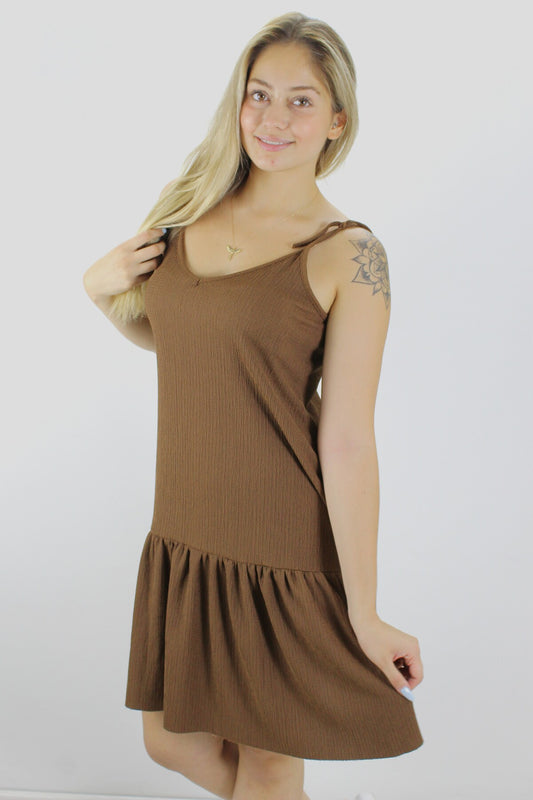 Krinkıl İp Askılı Elbise Kahve - 1456.65