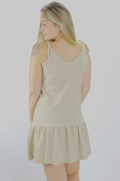 Krinkıl İp Askılı Elbise Vizon - 1456.65