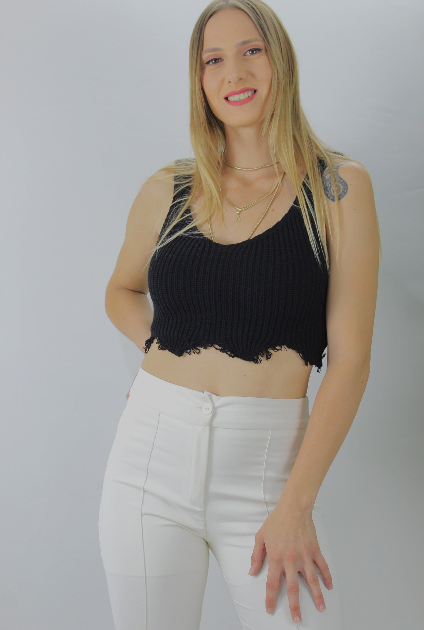 Örme Kolsuz Bayan Triko Siyah - 106469