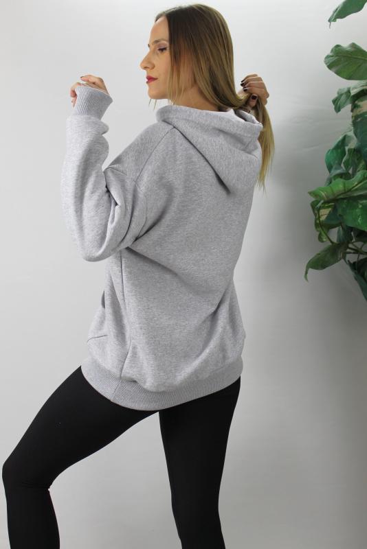 Üç İplik Kapşonlu Sweat Gri - 2410.2022